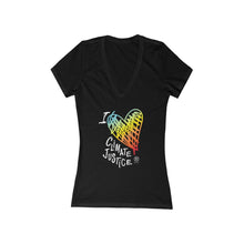 Cargar imagen en el visor de la galería, Bluhumun I Love Climate Justice Women's Fitted Deep V-Neck Short Sleeve T-Shirt