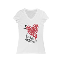 Load image into Gallery viewer, Bluhumun I Love Climate Justice Women&#39;s V-Neck Fitted Short Sleeve T-Shirt
