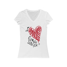 Cargar imagen en el visor de la galería, Bluhumun I Love Climate Justice Women&#39;s V-Neck Fitted Short Sleeve T-Shirt
