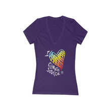 Cargar imagen en el visor de la galería, Bluhumun I Love Climate Justice Women&#39;s Fitted Deep V-Neck Short Sleeve T-Shirt
