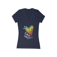 Cargar imagen en el visor de la galería, Bluhumun I Love Climate Justice Women&#39;s Fitted Deep V-Neck Short Sleeve T-Shirt
