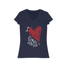 Load image into Gallery viewer, Bluhumun I Love Climate Justice Women&#39;s V-Neck Fitted Short Sleeve T-Shirt
