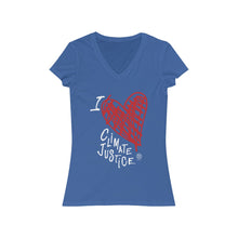 Load image into Gallery viewer, Bluhumun I Love Climate Justice Women&#39;s V-Neck Fitted Short Sleeve T-Shirt

