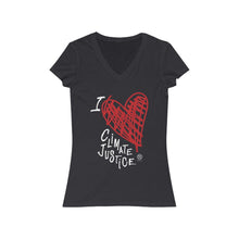 Load image into Gallery viewer, Bluhumun I Love Climate Justice Women&#39;s V-Neck Fitted Short Sleeve T-Shirt
