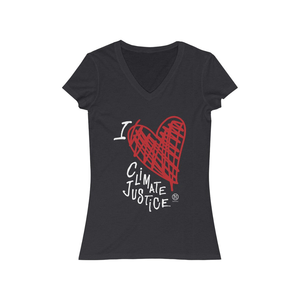 Bluhumun I Love Climate Justice Women's V-Neck Fitted Short Sleeve T-Shirt