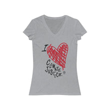 Load image into Gallery viewer, Bluhumun I Love Climate Justice Women&#39;s V-Neck Fitted Short Sleeve T-Shirt
