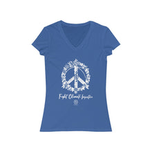 Load image into Gallery viewer, Bluhumun Fight Climate Injustice Women&#39;s Deep V-Neck Short Sleeve T-Shirt Rev

